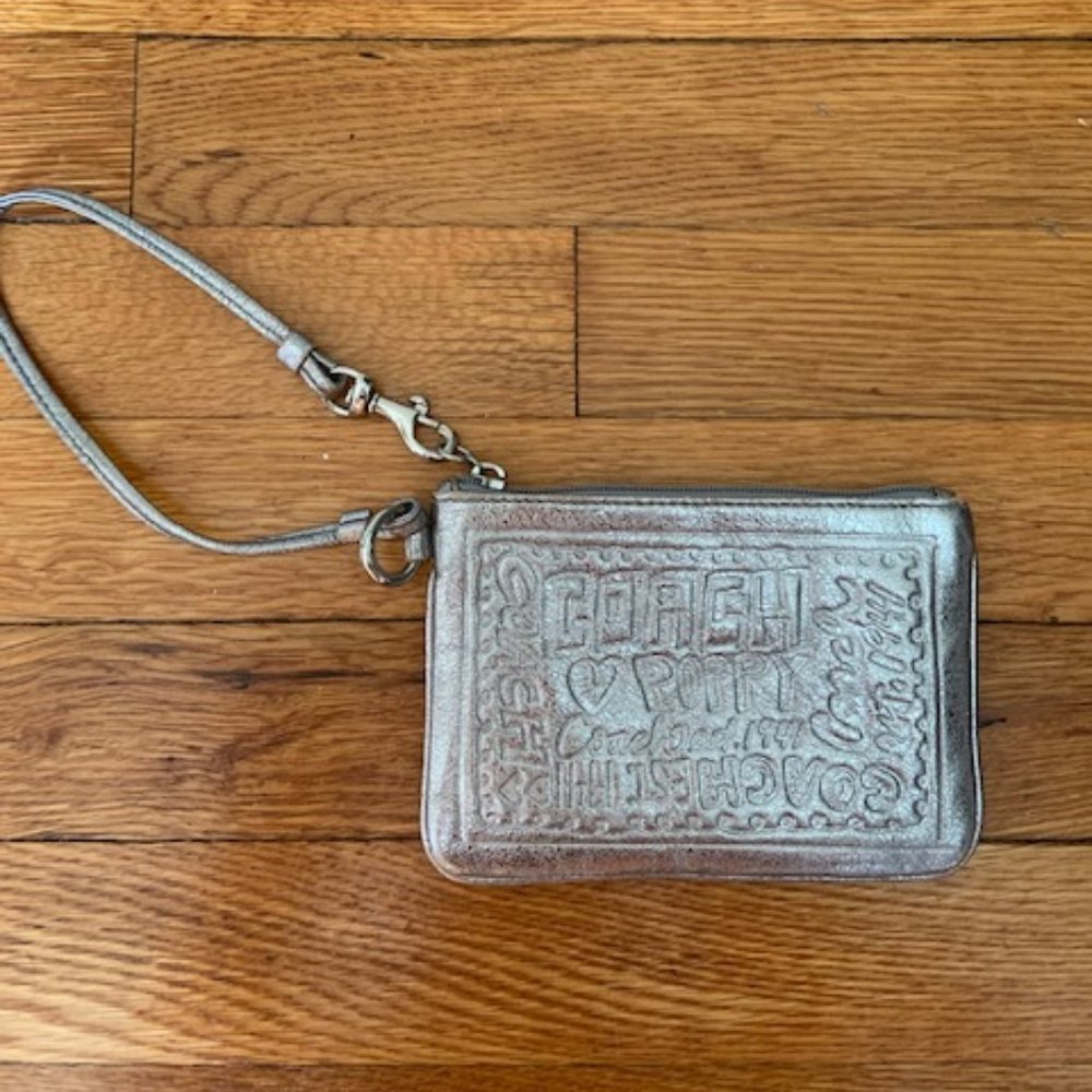Coach Poppy Wristlet in Metallic Silver